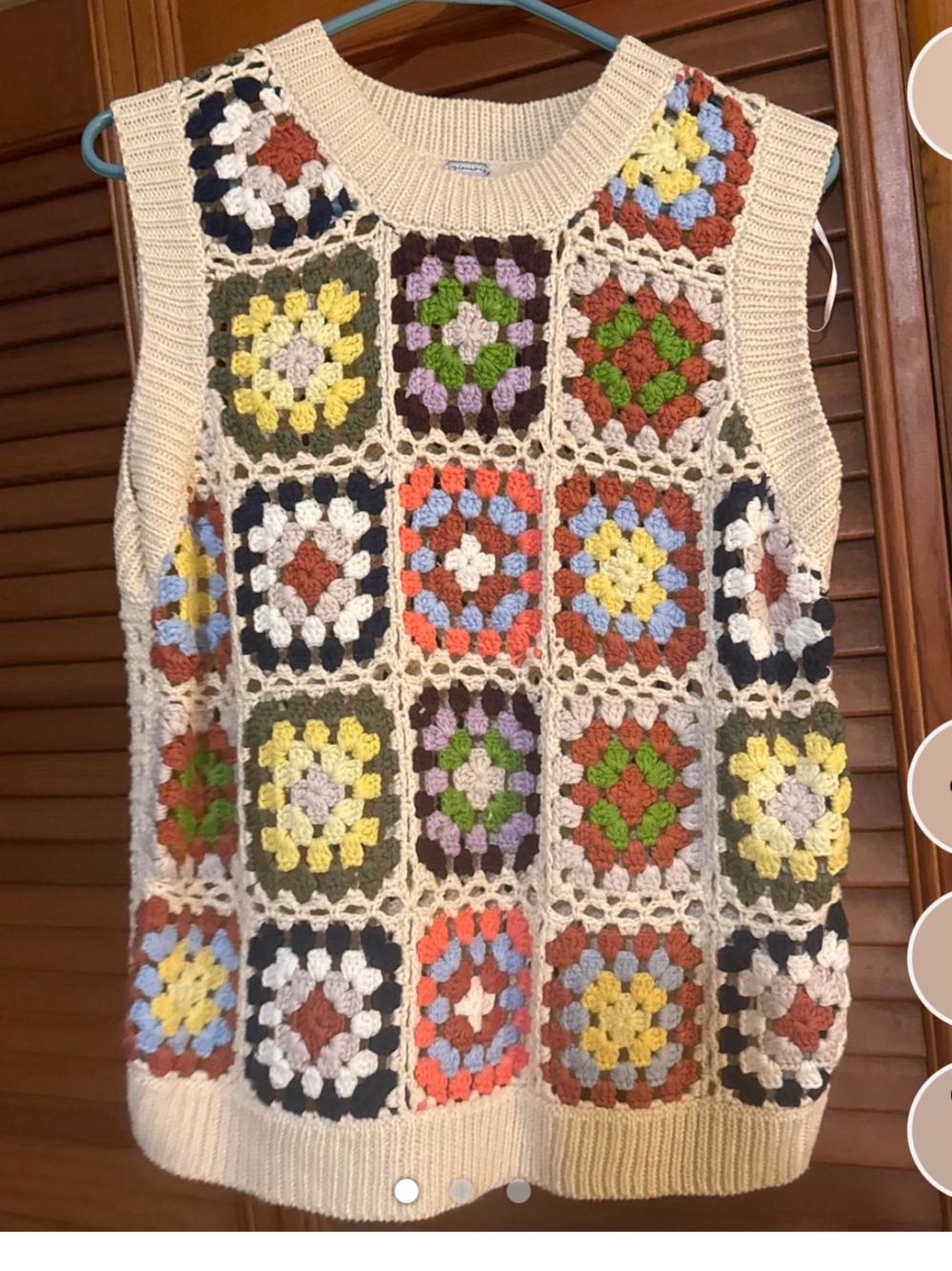 Gimmiks M Crochet Granny Square Sleeveless Sweater Vest - Cream Multi